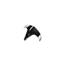 A metallic, reflective black and silver V-shaped object with curved ends is shown on a white background. It resembles the Fender Tip Front Trim, Chrome by Polaris—ideal for Indian motorcycle parts enthusiasts.