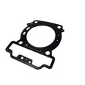 A black metal Gasket Cylinder Head by CFMOTO with multiple holes and cutouts is shown on a white background, suitable as OEM 0800-022200-00002 for CFMOTO UTV parts.