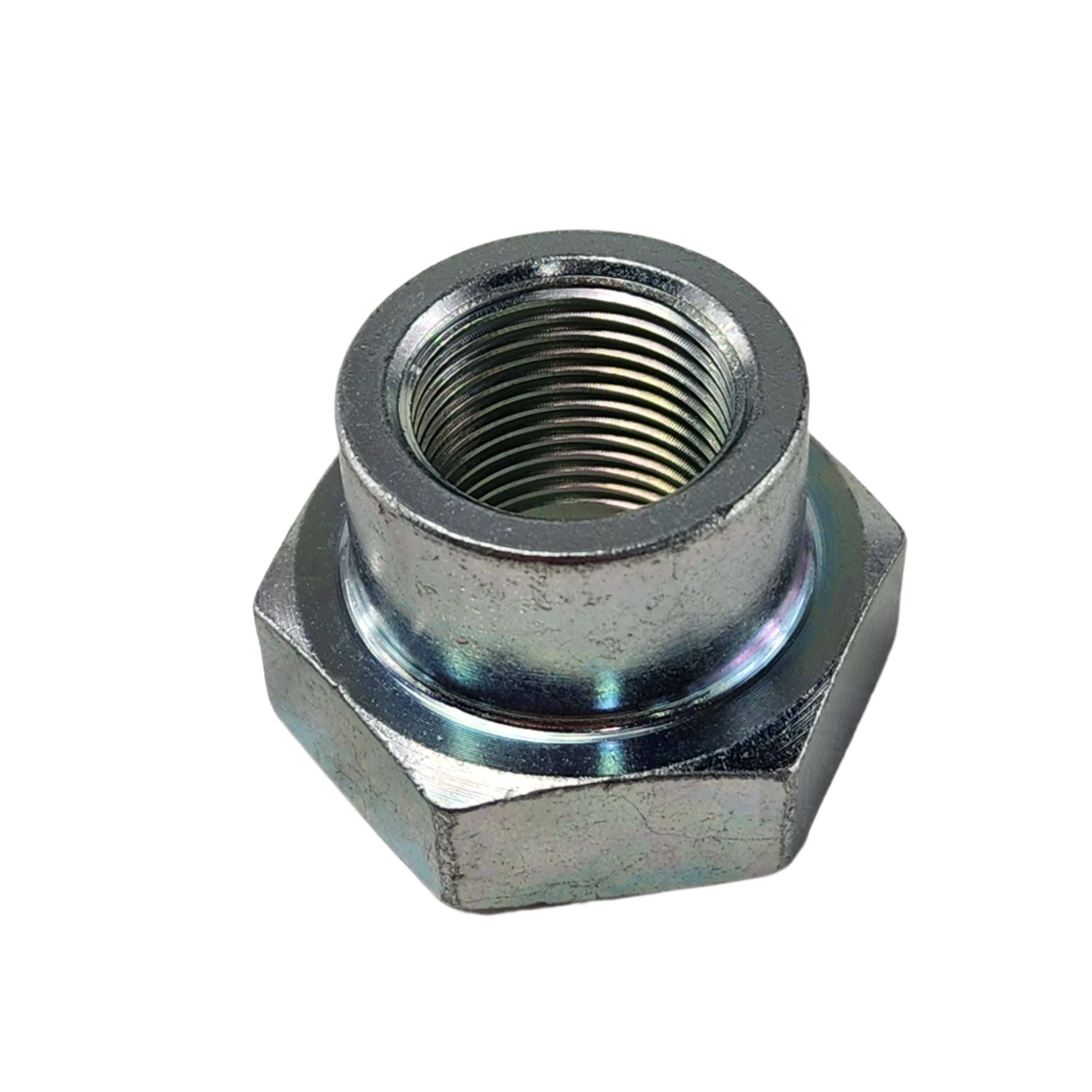 A close-up of the Nut Main Drive Shaft by CF Moto with internal threading, shown against a white background—perfect for those needing genuine CF Moto OEM parts or ATV off-road accessories.