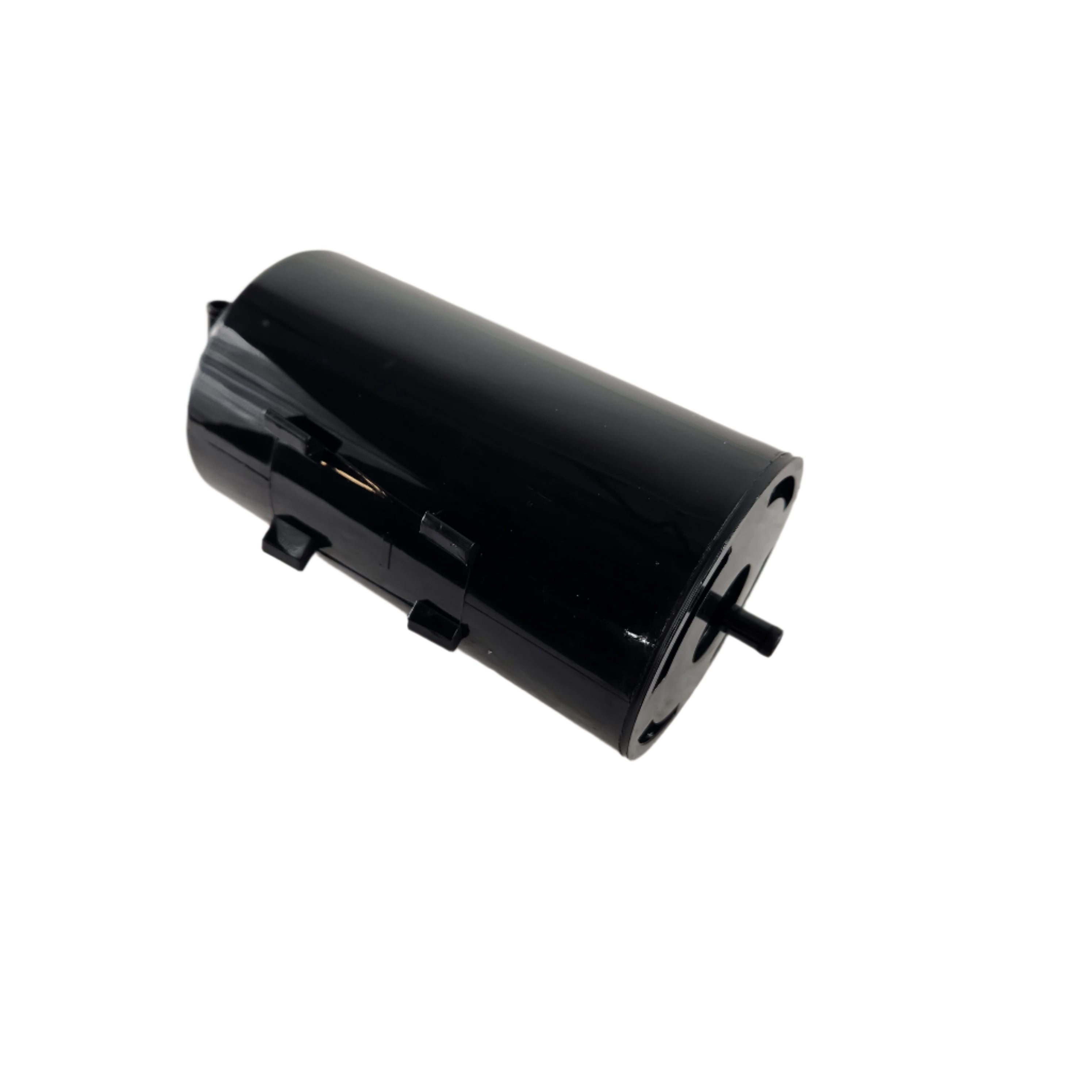 A black cylindrical plastic Canister by CF Moto with a central axle, pictured on a white background—perfect replacement part for CF-Moto UTVs or off-road vehicle accessories.
