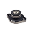 A close-up of the Radiator Cap by CFMOTO, featuring a black rubber seal, isolated on white. This OEM part ensures a secure fit and optimal cooling system performance for your UTV.