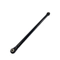 The Lower Tie Rod Rear by CF Moto, made of black metal with rounded ends and circular joints, is perfect for ATV off-road use and shown on a white background.