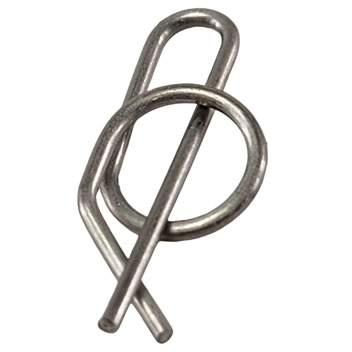 Close-up of a Rue-Clevis-Pin,0.25-Id by Polaris, featuring a looped end and straight section for securing components, commonly used in OEM Indian Polaris parts. Shown against a white background.