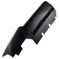 The Black, RH Lower Mudguard by Can-Am is a black angular plastic car part with three screw holes and notches along one edge, shown against a white background—perfect as a replacement SXS mudguard or for upgrading Can-Am UTVs.
