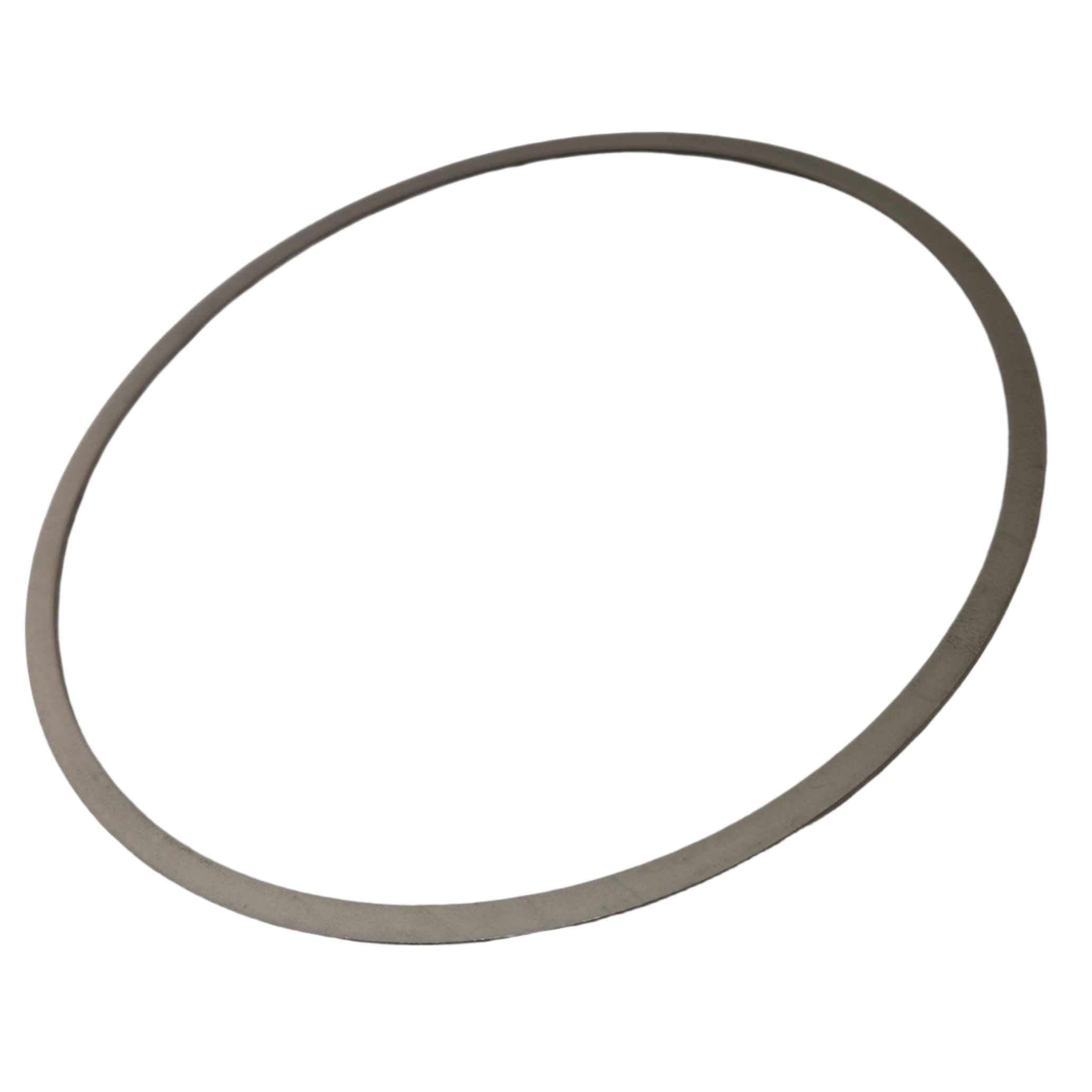 A Seat Judder Spring by Polaris, shown isolated on a white background and viewed from the side, highlights its thin, flat metallic form and circular shape, reflecting the precision of genuine OEM Polaris parts.