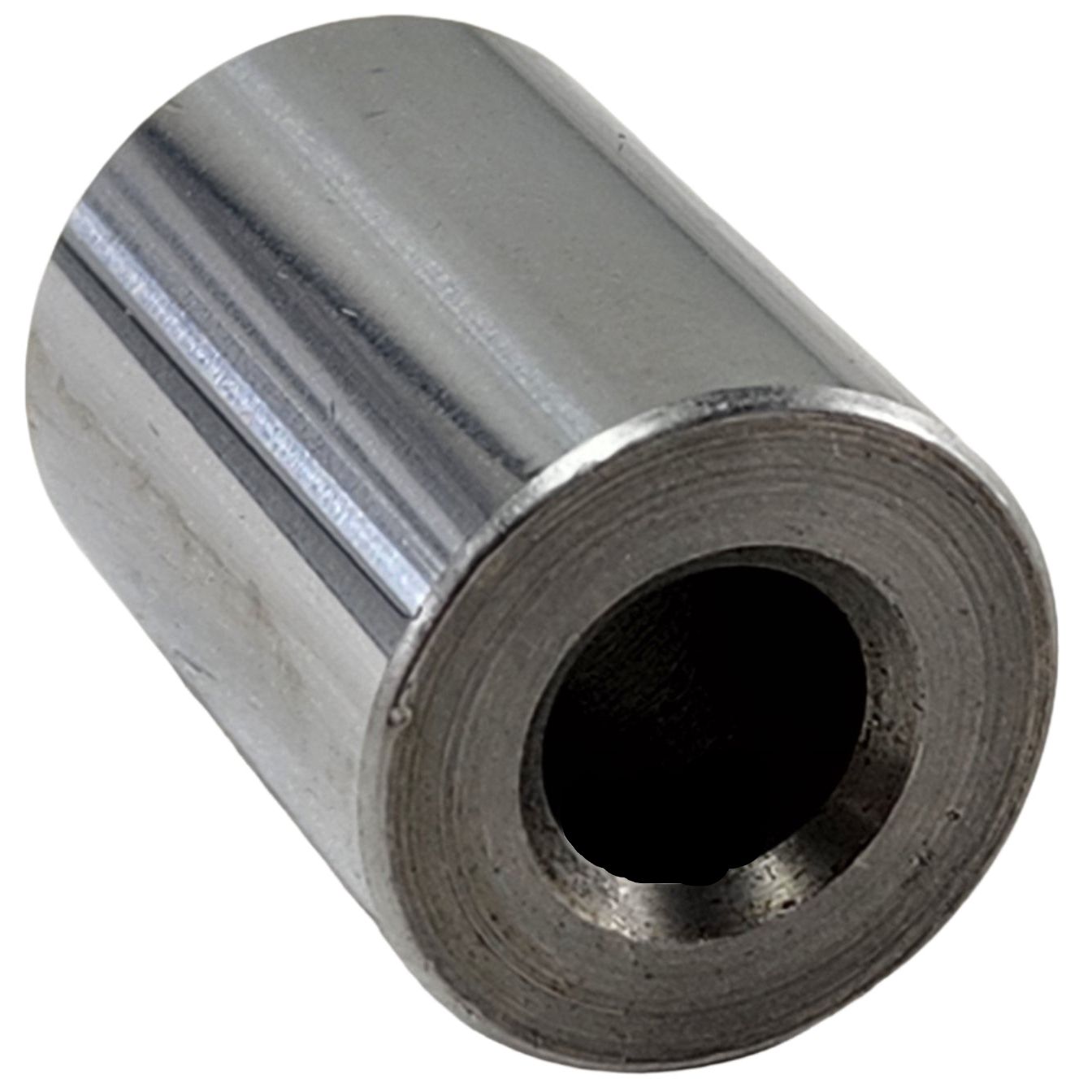 A close-up of the Sleeve, .397ID x 1.18L 214-01-003 by Polaris highlights its shiny, precision-machined metal surface and hollow center—an essential genuine Polaris OEM part.