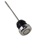 The Oil Dipstick by Polaris features a round chrome top, black rubber gasket, and long threaded metal rod—crafted with attention to detail reminiscent of OEM Indian Polaris parts.