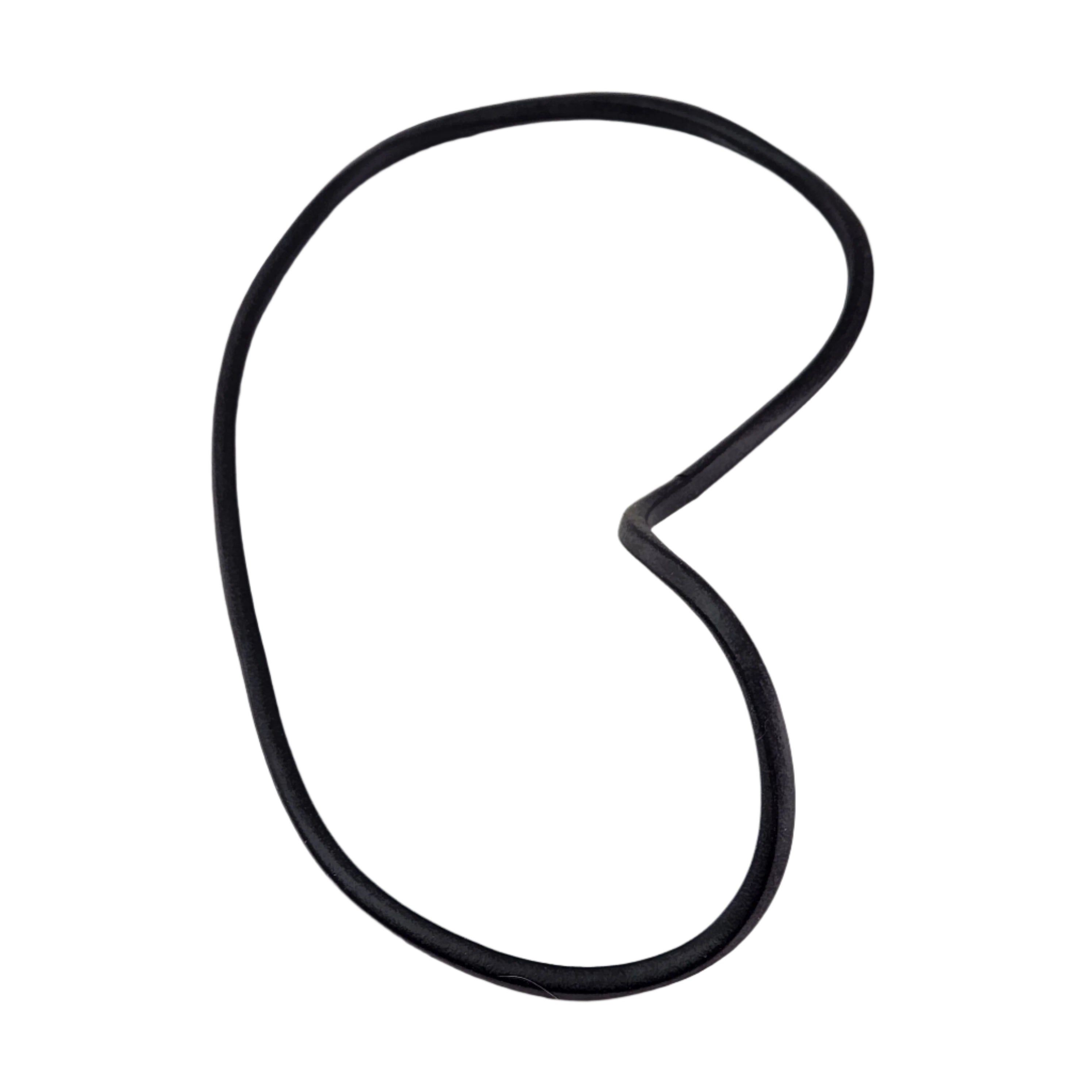 A single black hair tie lies flat on a white background, shaped unevenly—resembling the Airbox Cover Seal by Polaris, a genuine off-road OEM part for UTVs.