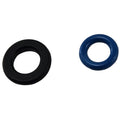 Two O-Rings Bosch Ev-Se Upper by Polaris—one black and flat on the left, one blue and rounded on the right—OEM Indian Polaris parts, isolated on a white background.