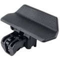 A close-up of the Polaris Assembly-Latch, Storage, Center—a black plastic OEM automotive fastener with a wide angled head and locking base, designed for secure Polaris UTV parts assembly.