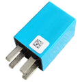 The Ssr-4Pin by Polaris is a blue rectangular relay with three metal prongs, a small white label featuring a QR code on top, and is compatible with Polaris OEM parts.