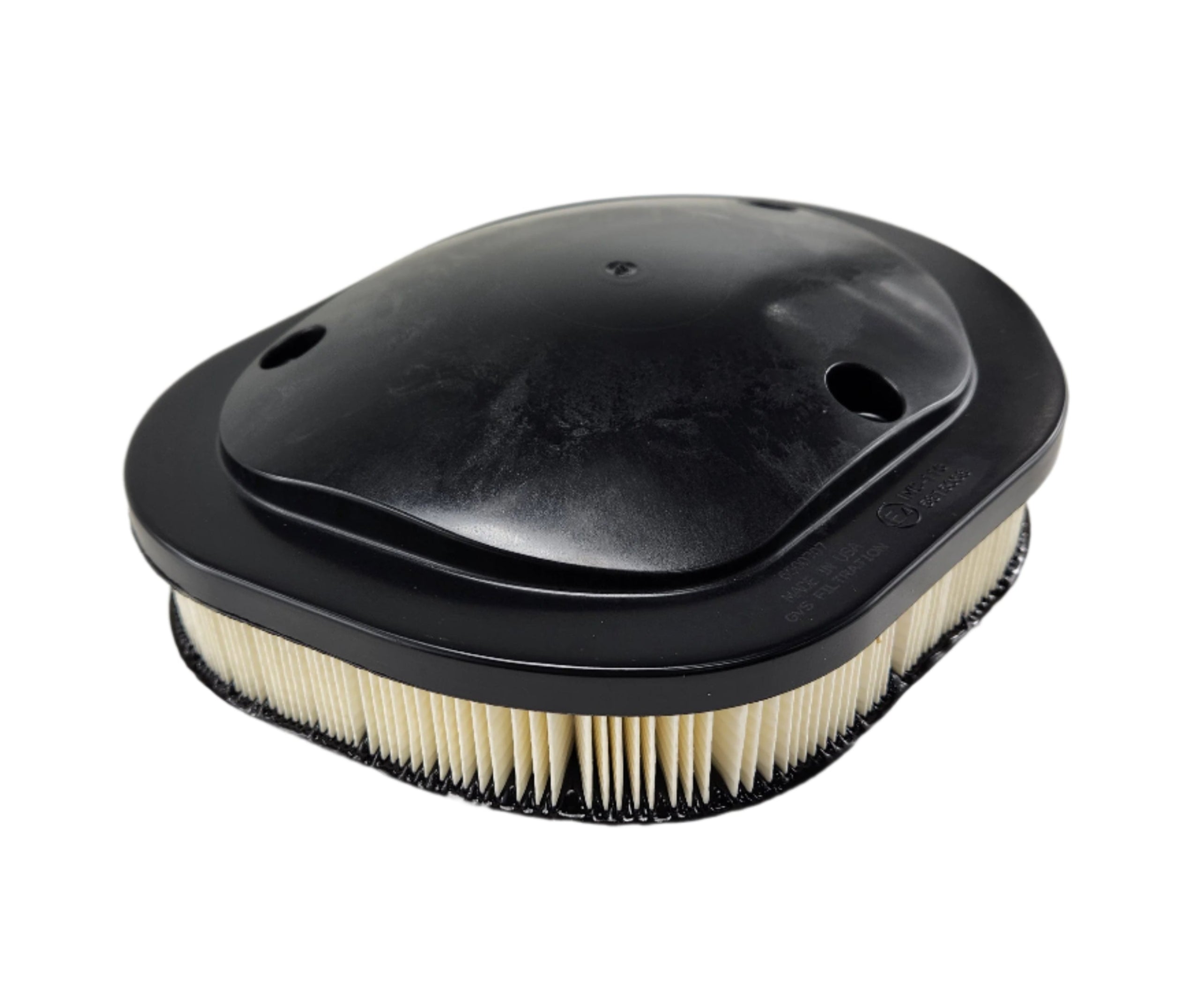 A close-up of the Air Filter Indian by Polaris, showing its rectangular shape with a black plastic top cover and pleated white filter media, isolated on a white background.