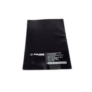 A black plastic sleeve displaying the Polaris logo and contact info in white, perfect for storing the Manual, Owners, 2011 Kingpin/Vegas/H/Jack by Polaris, shown on a plain white background.