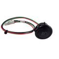 The Switch Fog Light Black by Polaris features red, green, and black wires and displays a fog light symbol. Designed for compatibility with Polaris parts and Indian motorcycle models, it is shown round and black on a white surface.