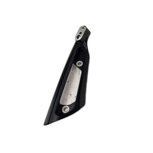 A black and silver metal Handle-Pass Ts LH Black by Polaris, angled with three screw holes and a middle cutout, likely an OEM part for Indian motorcycles, isolated on a white background.