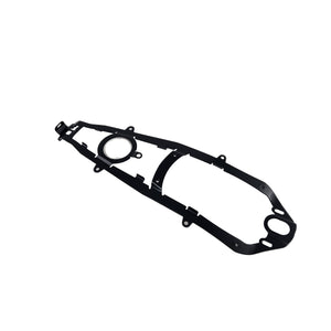 The Bracket-Alignment Bodywork Ecoat by Polaris is a black and silver OEM part with multiple holes and attachment points, shown isolated on a white background.