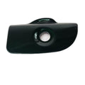 The Cover, Lock, LH [Green] by Polaris is a glossy dark green plastic part with a curved design, central circular hole, and a small raised top section, designed for OEM Victory Polaris models and shown on a white background.