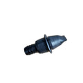 A black, metal Valve Breather with .53 in barb by Polaris, featuring a conical tip, flanged collar, and ribbed shaft, similar in quality to Polaris OEM parts, isolated on a white background.