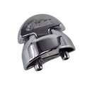 The Assembly Hinge Saddlebag Front Chrome by Polaris features Indian engraved on top and two cylindrical connectors below. Photographed on a white background, its an authentic OEM part for Indian motorcycle enthusiasts and collectors.