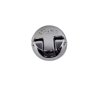 A chrome Assembly Hinge Saddlebag Rear by Polaris, shown on a white background—an authentic accessory for your Indian motorcycle and a perfect match with other OEM Indian Polaris parts.