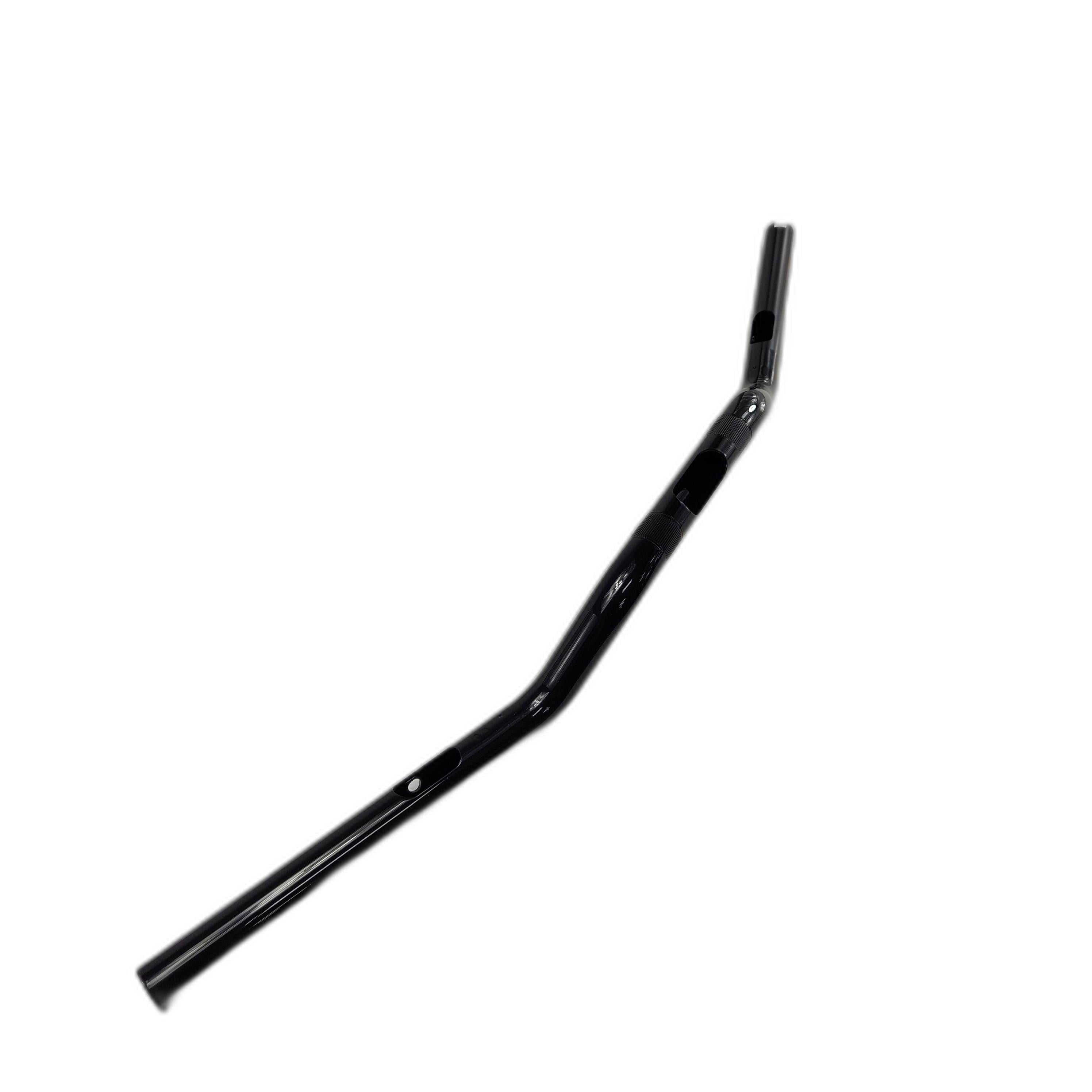 The Handlebar Moto Black by Polaris, an OEM part with a glossy black finish and slight curve, is displayed against a white background.