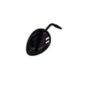 The Asm-Mirror LH Black Eu by Polaris is a black oval motorcycle side mirror, shown reflecting a ceiling and isolated on white, and is compatible with OEM Indian Polaris parts for your Indian motorcycle.