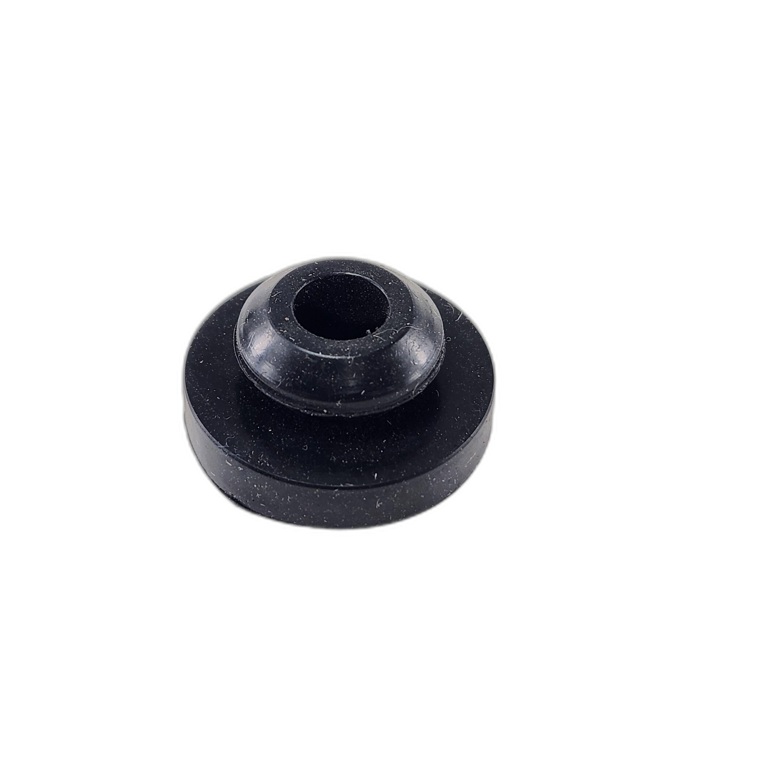 The Rubber Seat by CF Moto is a small, round black grommet with a central hole, shown on a white background. Compatible with CF-Moto UTV parts. OEM 9060-131007-1000.