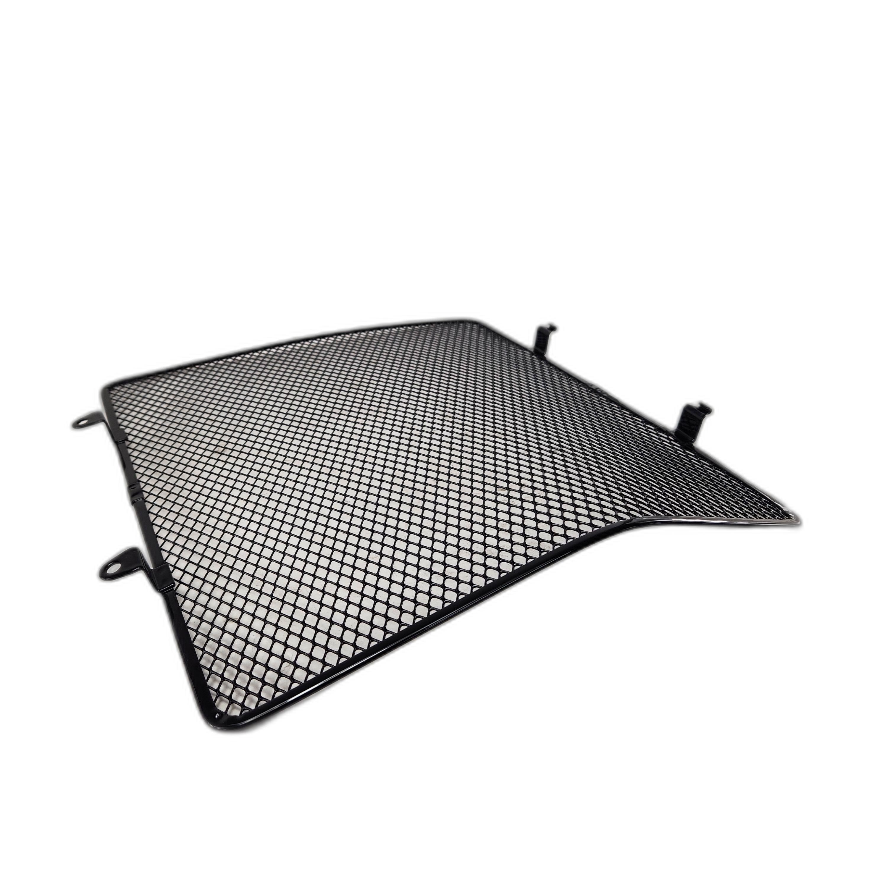 The Screen by Kawasaki is a black metal mesh grille with a diamond pattern and edge mounting tabs, perfect for Kawasaki UTVs or as a stylish replacement for Kawasaki Off Road OEM grilles, shown isolated on a white background.