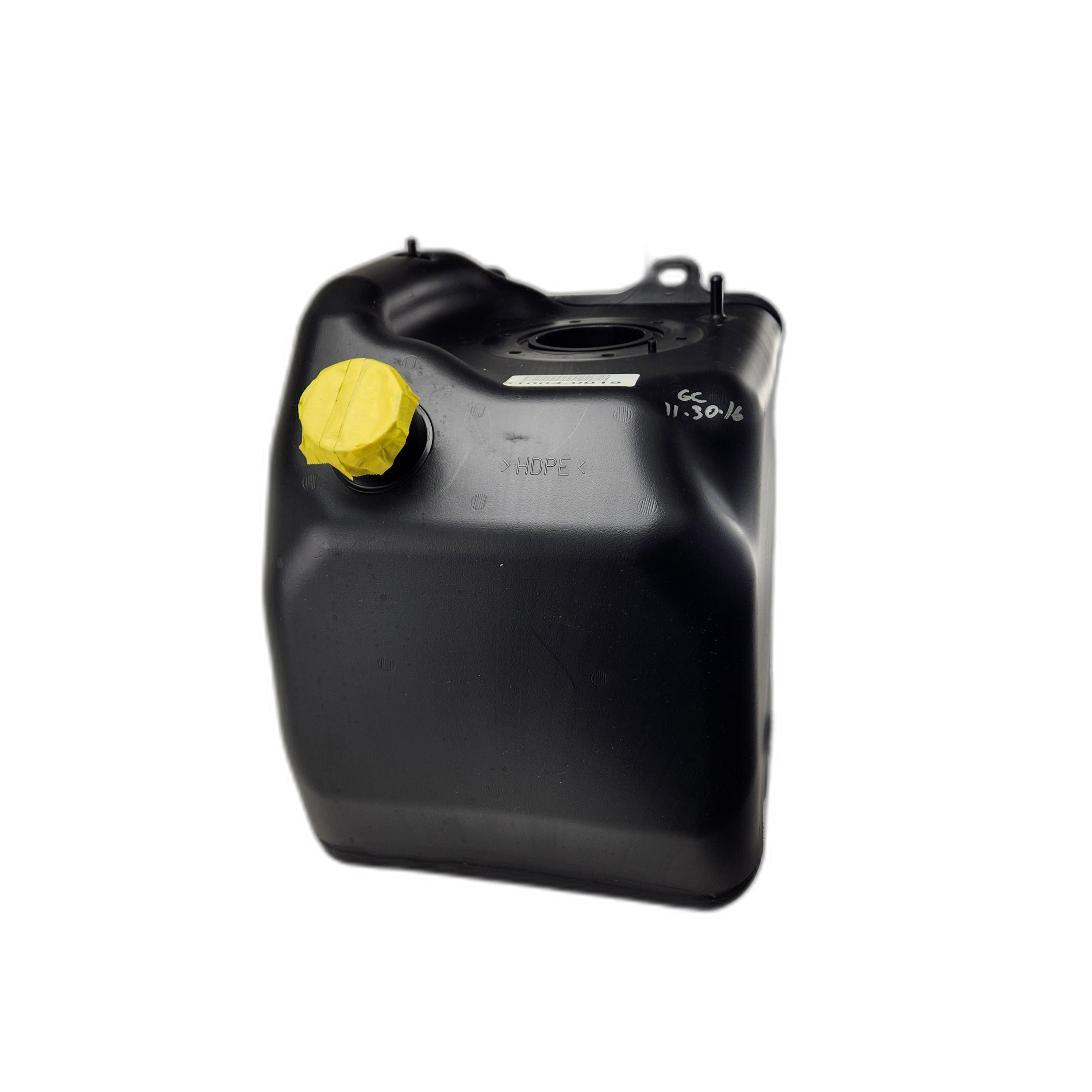 The Tank-Fuel by Kawasaki is a black plastic OEM fuel tank with a yellow cap and molded details, shown against a plain white background.