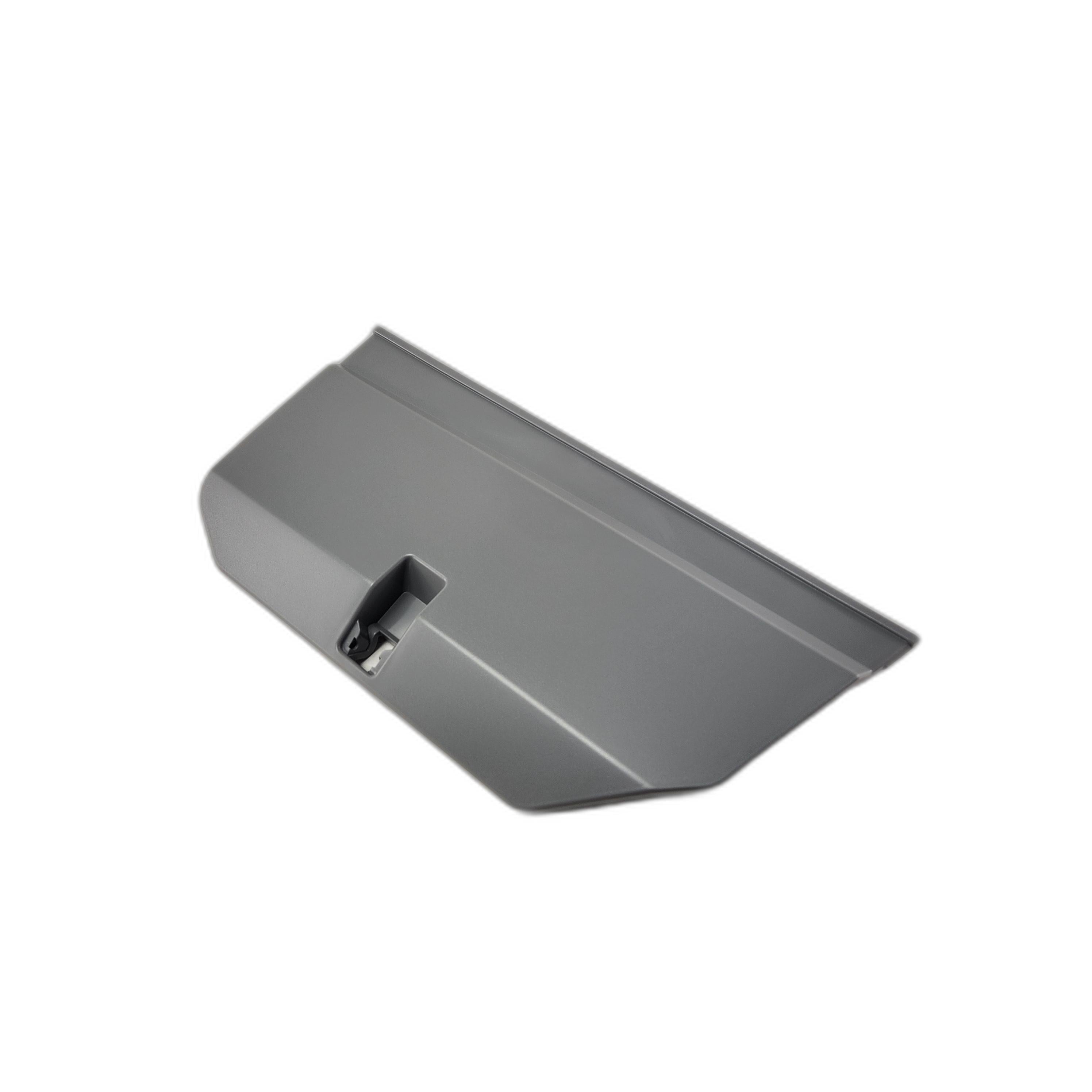 A gray rectangular plastic Door, Glove Box By Arctic Cat, featuring a center latch, is shown on a white background—likely an aftermarket UTV interior part.