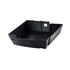 The Saddlebag Organizer Tray by Disruptive Misfit Solutions is a black, rectangular plastic tray with raised sides, a circular corner hole, and embossed inside text—perfect for organizing storage in your Victory Cross Country motorcycle.