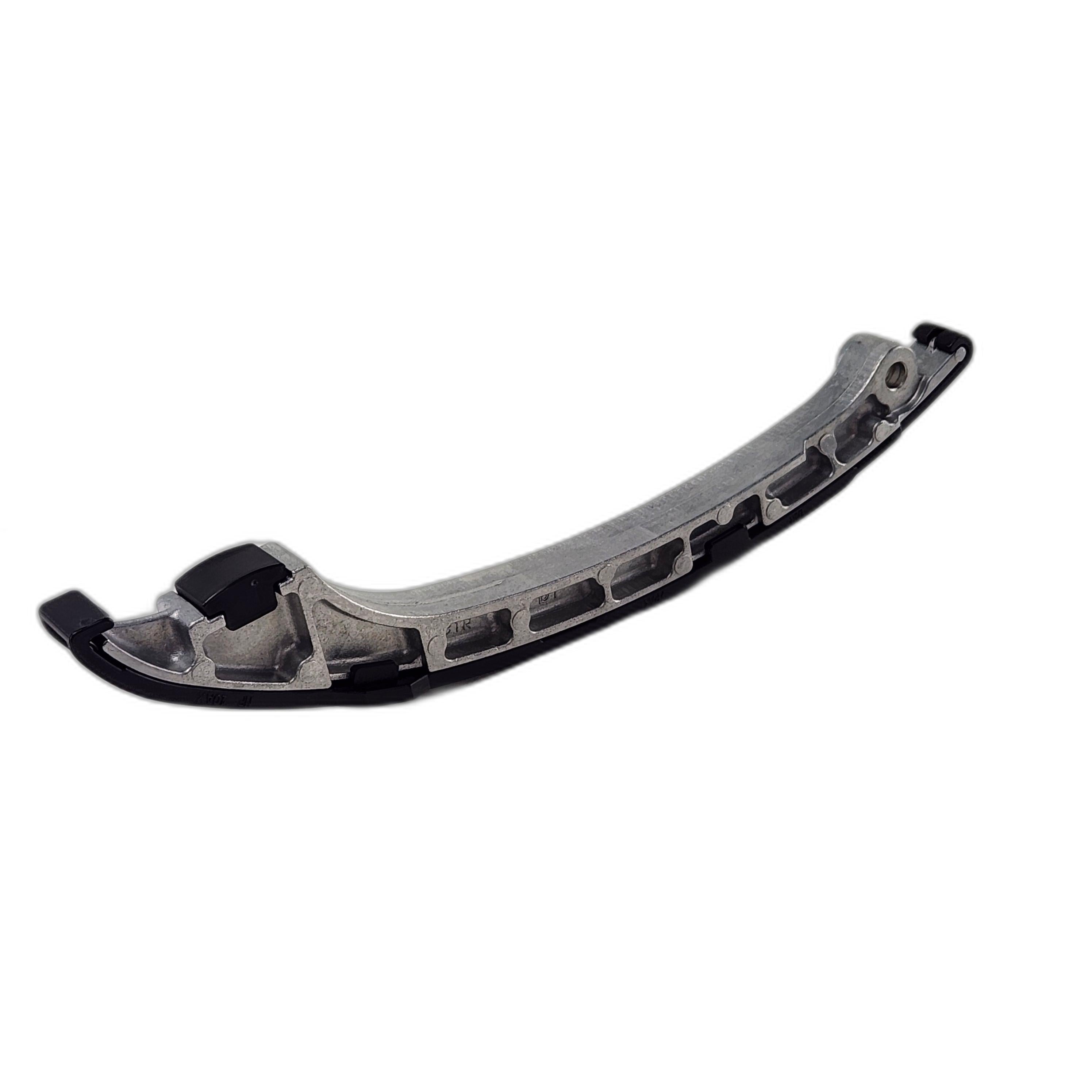 This is a Yamaha Guide, Stopper 3—an OEM curved metallic automotive part with black plastic edges, shown isolated on a white background.