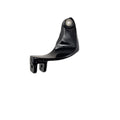 A curved, shiny black metal footpeg support bracket (LH) by Polaris, with a top hole and two bottom prongs, compatible with OEM Victory Polaris motorcycles, shown isolated on a white background.