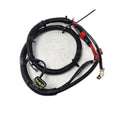 The Starter Wiring Harness by Can-Am features coiled black wires, corrugated tubing, yellow and red connectors, and a metal bracket—perfect for OEM ATV or Can-Am UTV parts replacement. Shown on a white background.