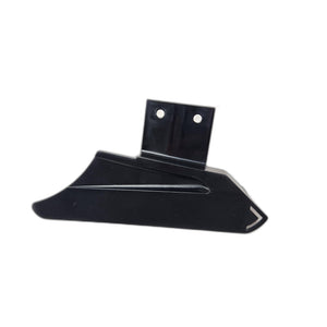 Polaris Guard Belt Lower—black metal bracket with a sleek, angular design and two mounting holes on a flat tab, perfect for Polaris or Indian motorcycles. Isolated on white background.