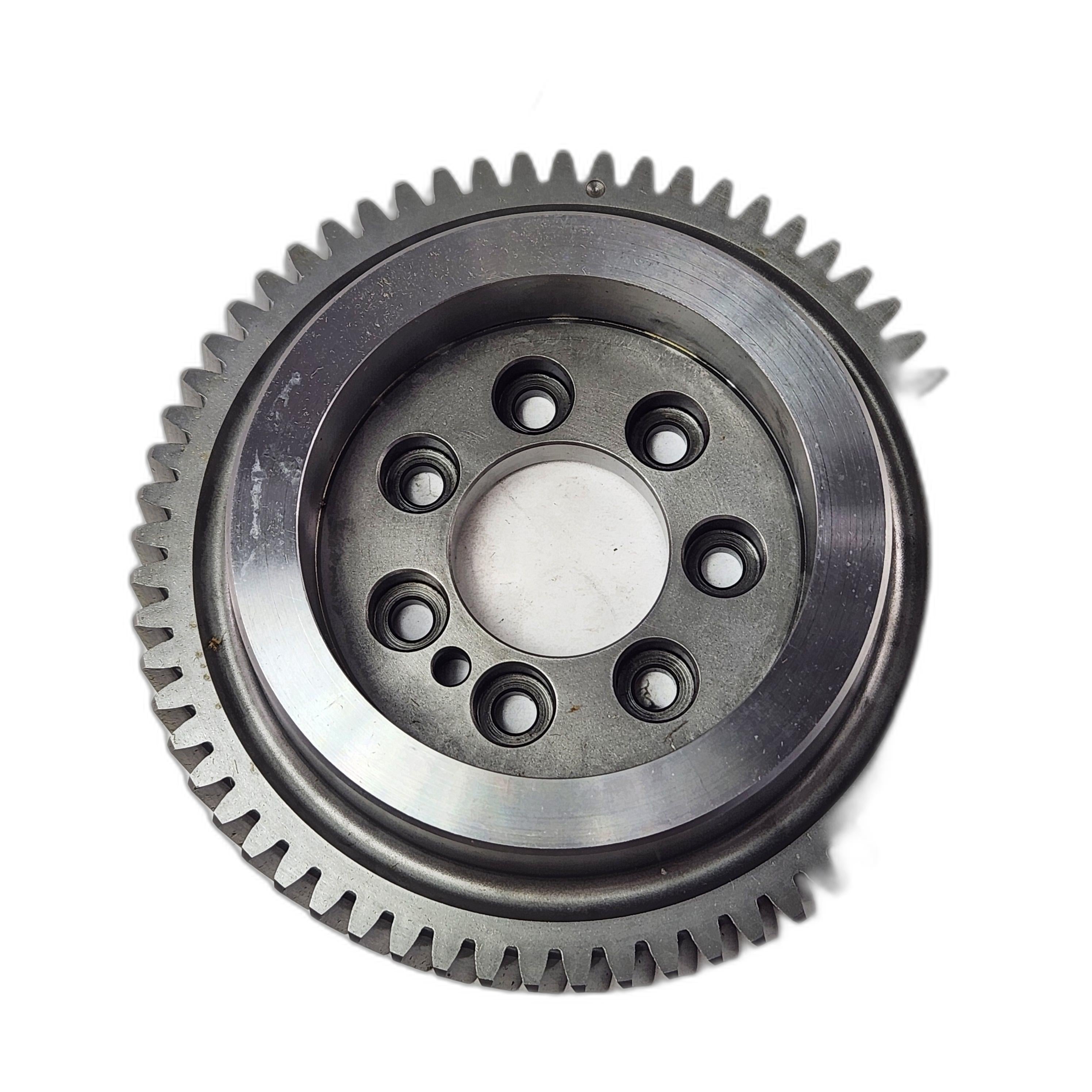A close-up of the Gear-Balancer, Drive by Polaris features a circular shape with evenly spaced edge teeth and central holes on a white background—perfect for Indian motorcycle OEM parts or Polaris replacement.