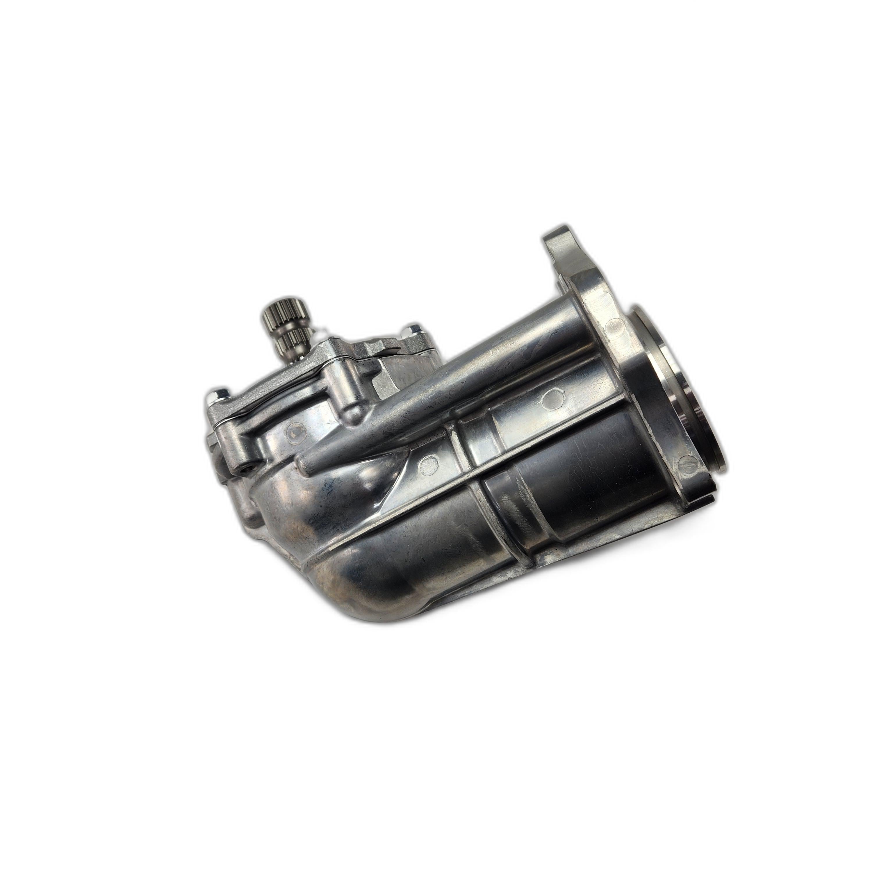 The Gear-Assembly, Particular by Kawasaki is a metallic cylindrical OEM off-road part with an angled connector, knob, and flanges, shown on a white background.