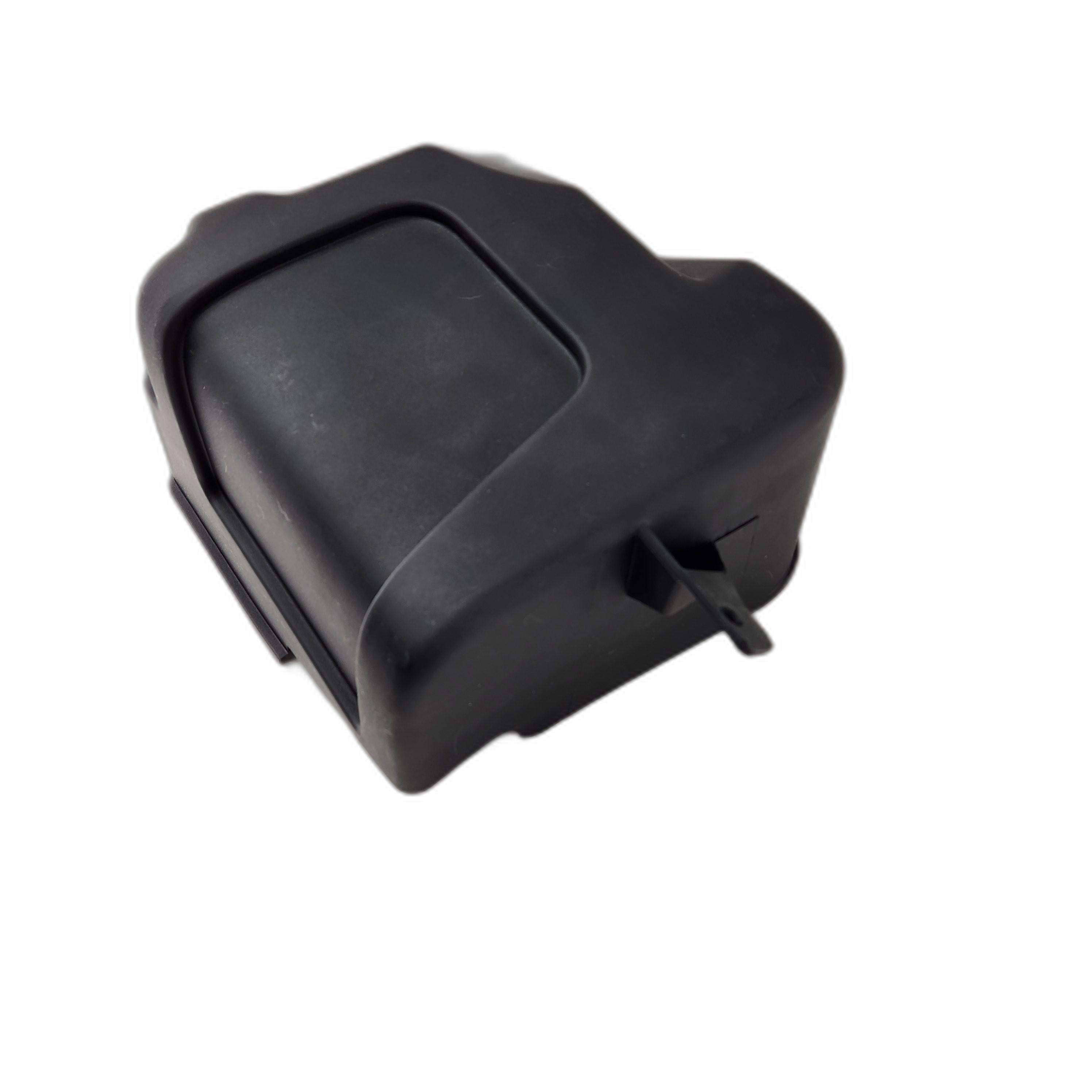 A black, rectangular plastic Protector Battery cover with a tab on one side, photographed on a white background. OEM part 700V-041701-1000. Product: Protector Battery by CF Moto for UTV.