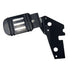 The Adjustable Foot Rest Kit Contrast Cut Style by Witchdoctors is a black metal bracket with a slotted, rectangular design, featuring multiple holes and angles for enhanced motorcycle comfort and versatile mounting.