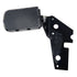 The Adjustable Foot Rest Kit Beveled Style by Witchdoctors, featuring a textured, non-slip surface for enhanced control and comfort, is showcased on a scratched white surface with its black design and metal mounting bracket.