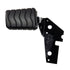 A black metal bracket with a large, textured cylindrical rubber footrest—an Adjustable Foot Rest Kit Anti Vibration Style by Witchdoctors—sits on a scratched white surface, ideal for upgrading motorcycle comfort accessories.