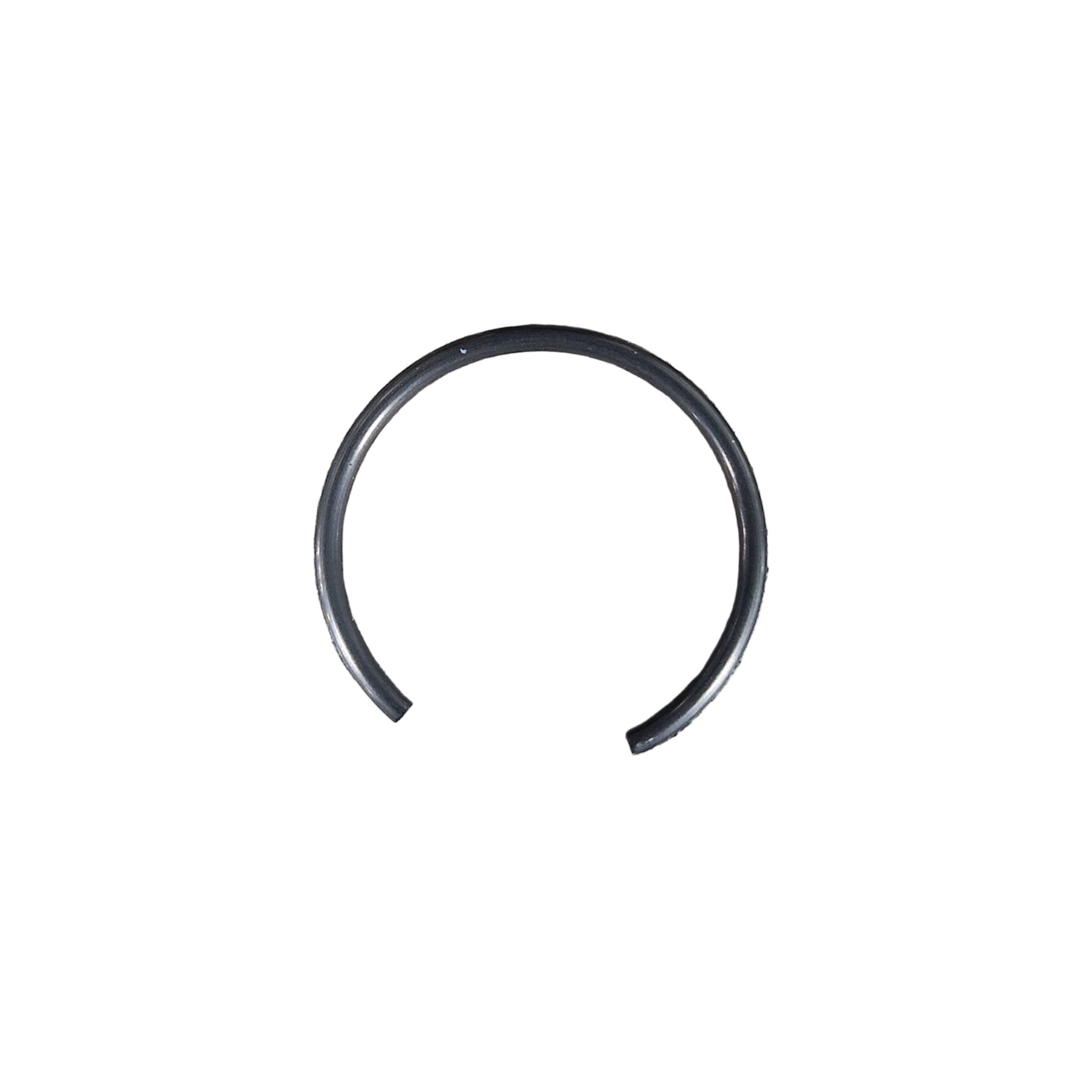 A black, circular metal Ring, Retaining by Polaris with an open gap, isolated on a white background; perfect for OEM Victory Polaris and Victory motorcycle parts.