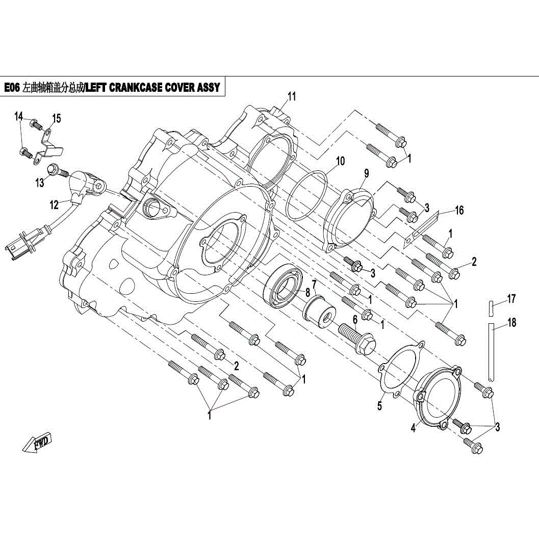 An Image of a genuine CFMOTO Parts Schematic Diagram showing the group - LEFT CRANKCASE COVER ASSY - 2017 CFMOTO CFORCE 800