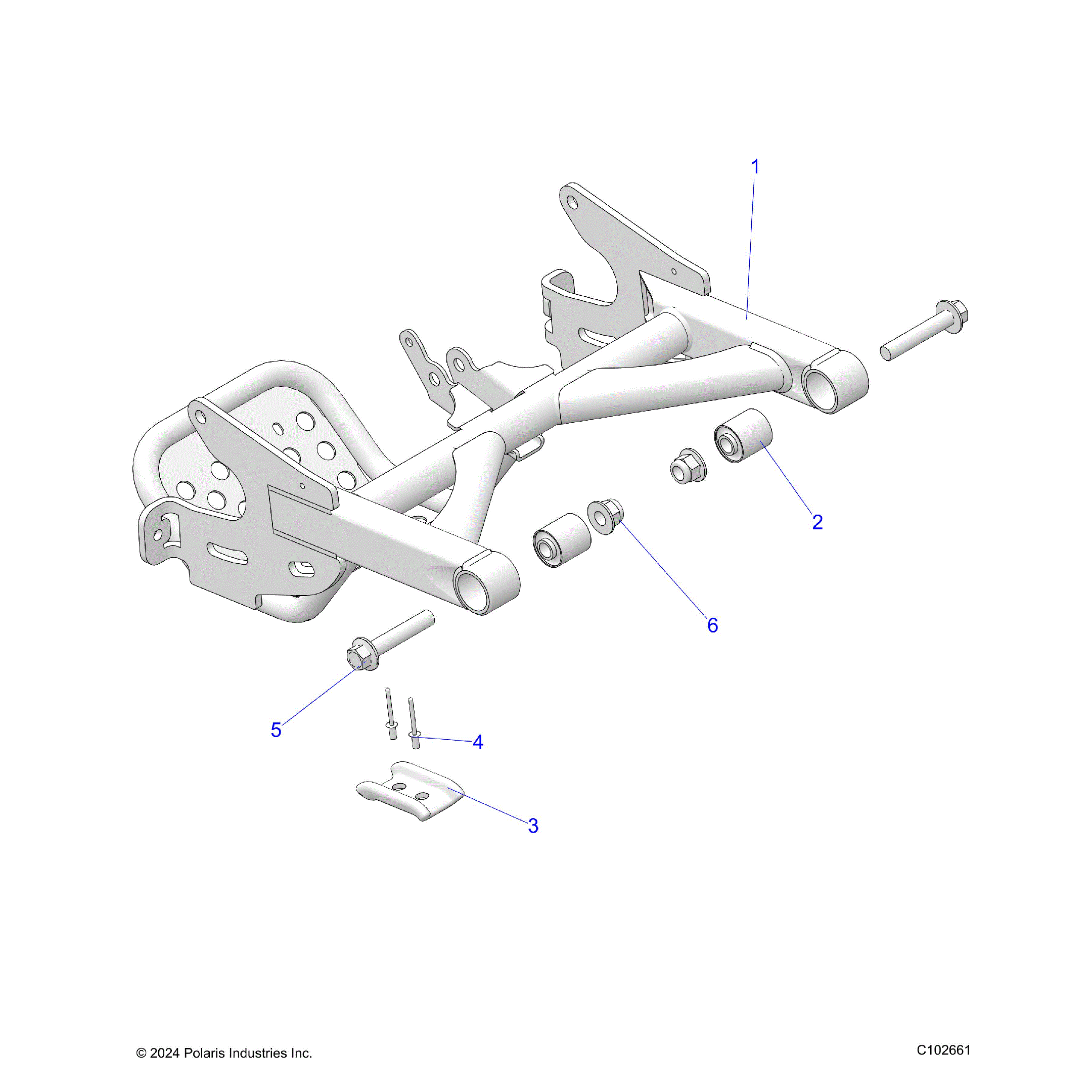 An Image of a Genuine Polaris Parts Schematic Diagram showing the schematic - SUSPENSION: REAR SWINGARM - 2023 POLARIS OUTLAW 70