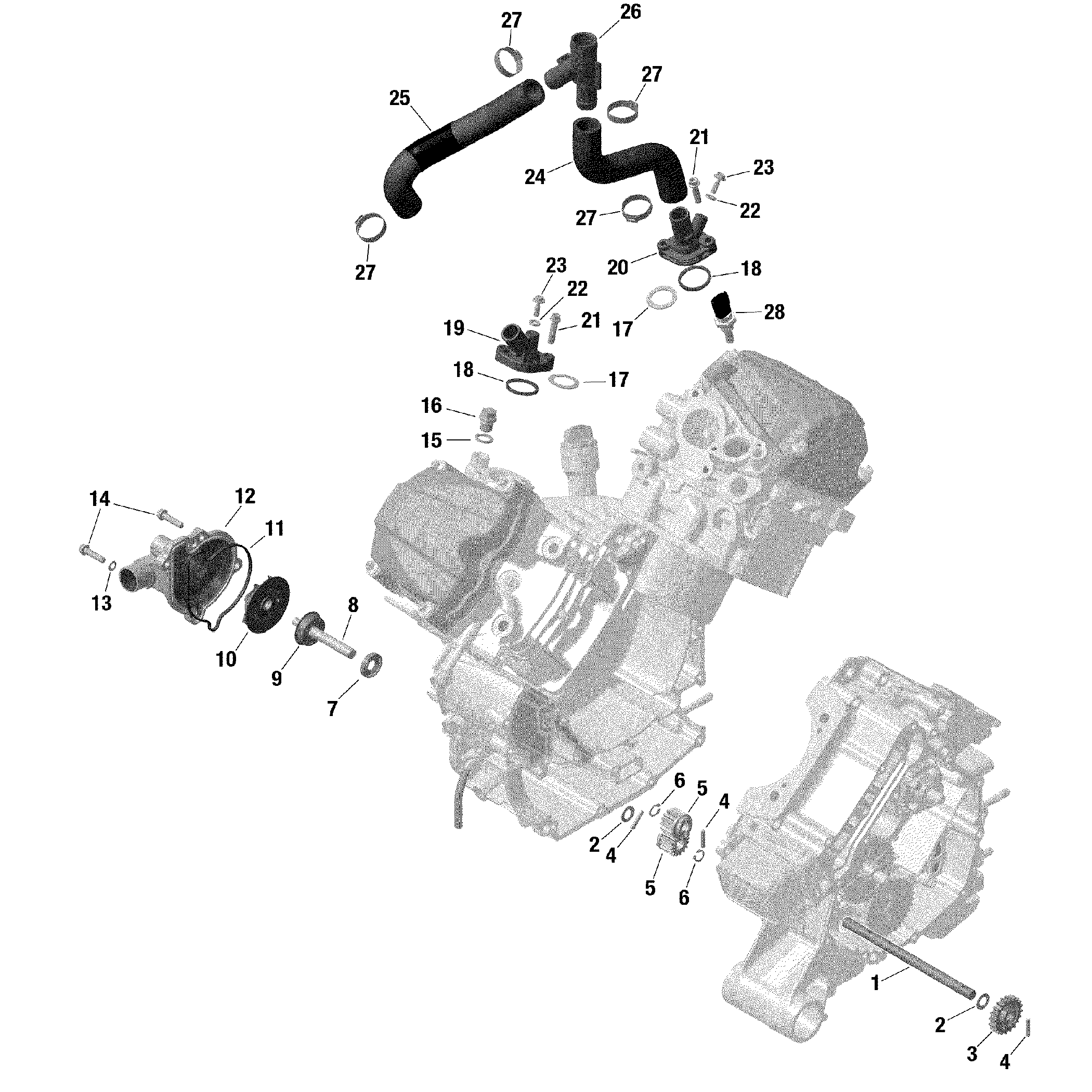 An Image of a Genuine Can-Am Parts Schematic Diagram showing the schematic - ROTAX - ENGINE COOLING