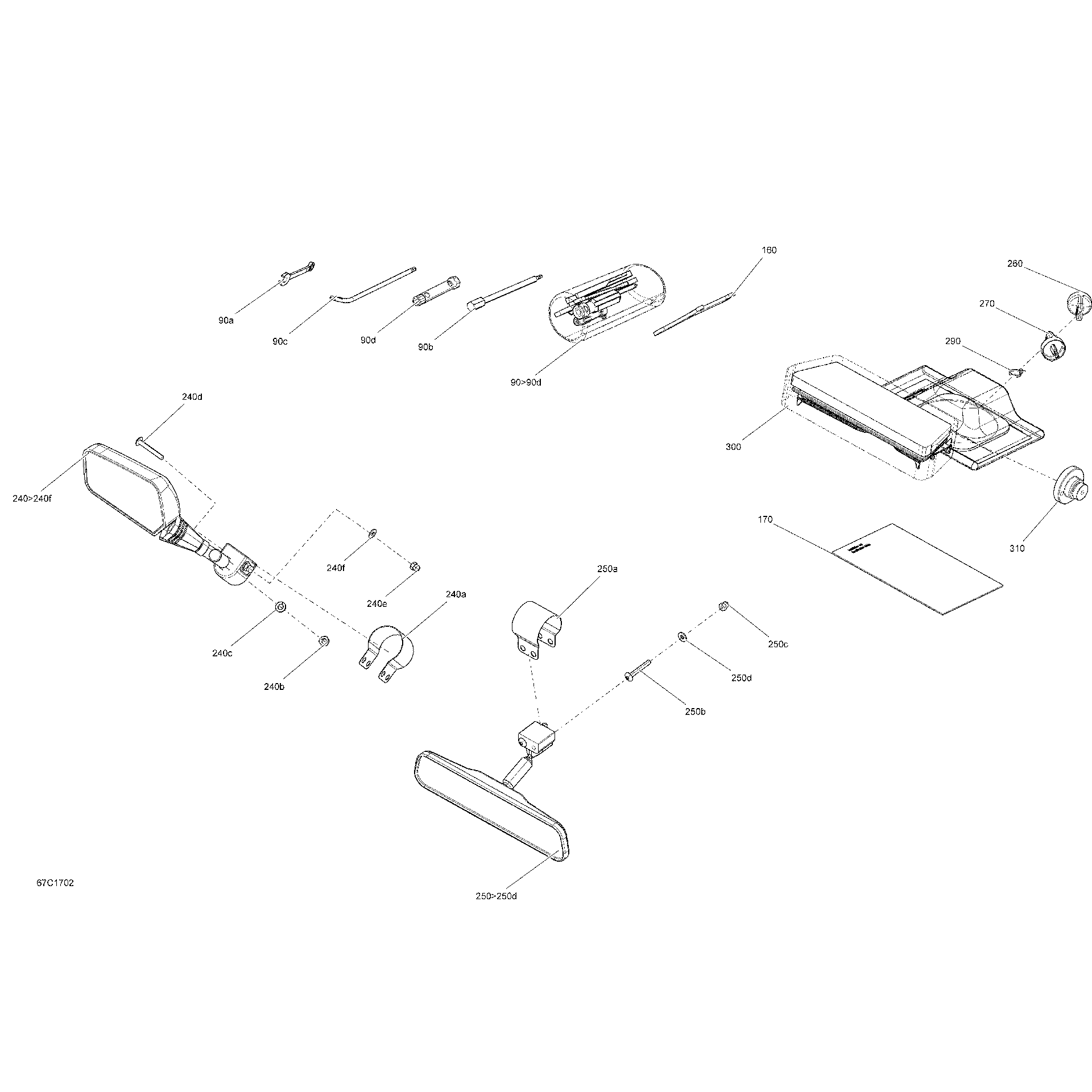 An Image of a Genuine Can-Am Parts Schematic Diagram showing the schematic - MIRRORS AND TOOLS - ALL MODELS