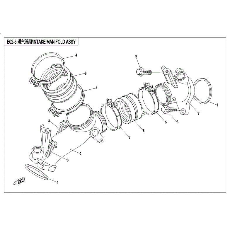 An Image of a Genuine CFMOTO Parts Schematic Diagram showing the schematic - INTAKE MANIFOLD ASSY. - 2018 CFMOTO UFORCE 800