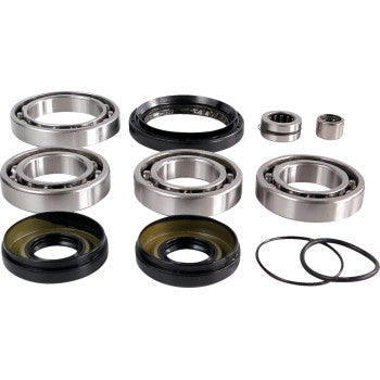 The Differential Bearing Seal Kit Front by Epi features assorted ball bearings, NBR seals, and O-rings of various sizes—oil-resistant metal and rubber components ideal for differential rebuilds, all displayed on a white background.