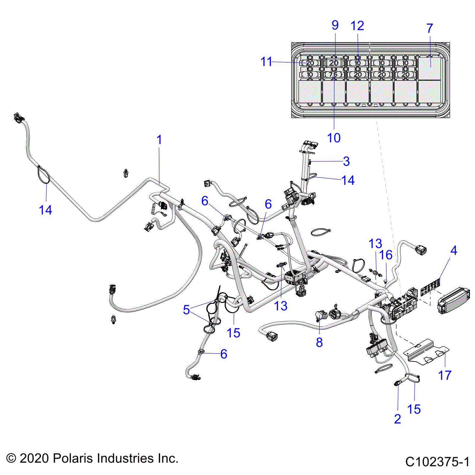 An Image of a Genuine Polaris Parts Schematic Diagram showing the schematic - ELECTRICAL: HARNESS - 2020 POLARIS SCRAMBLER 850 48"