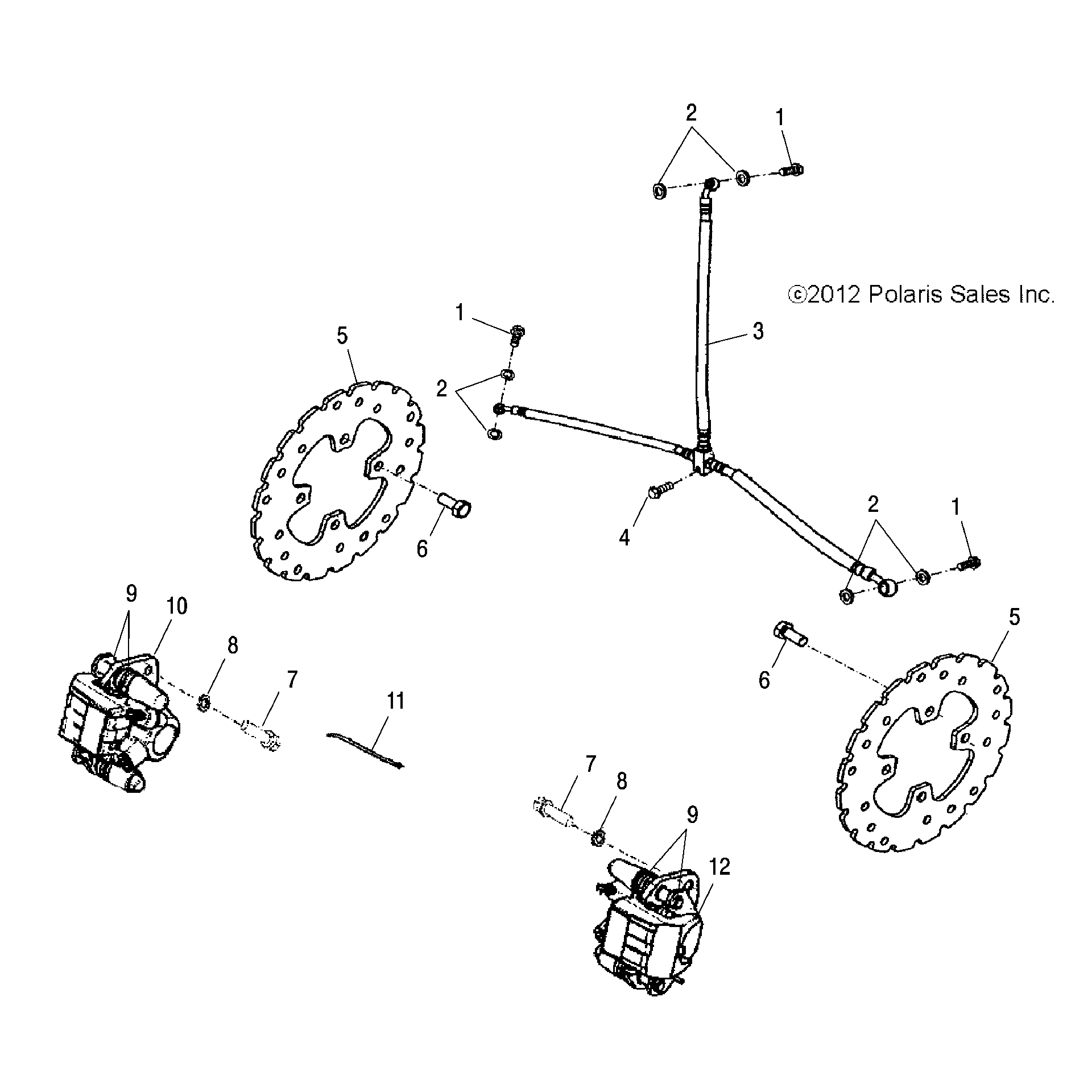 An Image of a Genuine Polaris Parts Schematic Diagram showing the schematic - BRAKES: FRONT - 2026 POLARIS PHOENIX 200